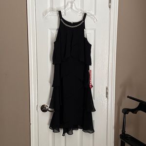 Black Sleeveless Cocktail Dress withPearl and Jeweled Beading at Neckline.  NWT